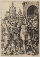 TvB G 3957
          <br/>
          Lot verhindert de inwoners van Sodom geweld te plegen
          <br/>
          <em>Aldegrever, Heinrich (1502 - 1555/61)</em>